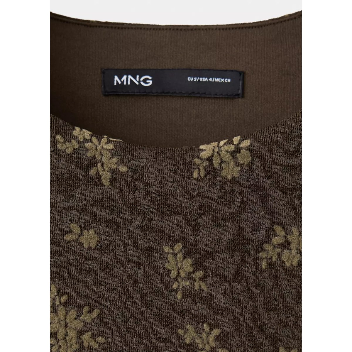 Robe en velours dévoré froncée marron, MANGO