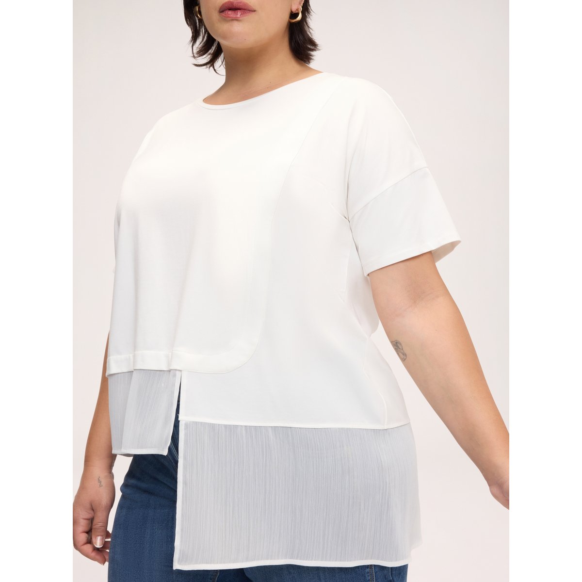 T-shirt avec insert asymétrique blanc, FIORELLA RUBINO