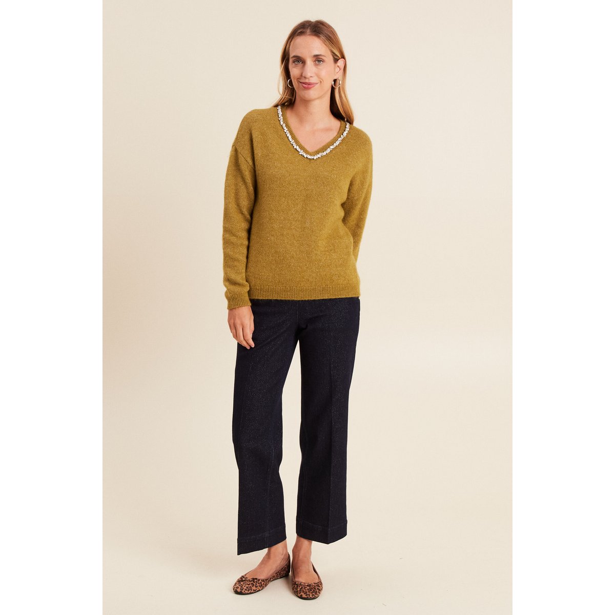 Jean large taille haute à paillettes denim brut, BREAL