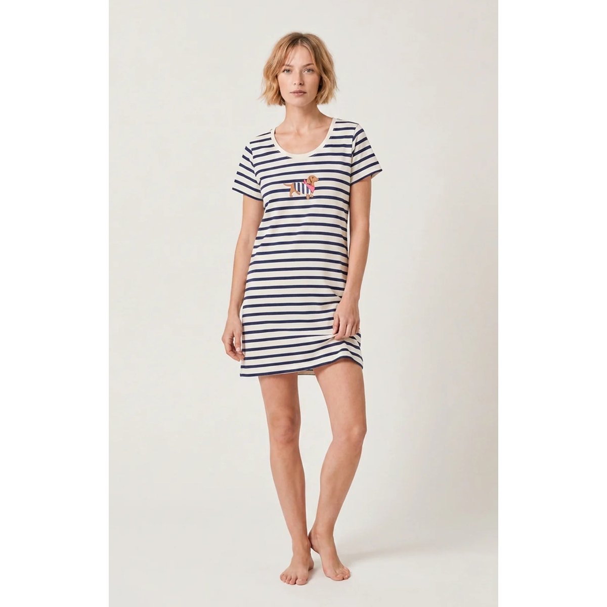 Chemise de nuit en jersey de coton à rayures Tobbie ciel, ARTHUR