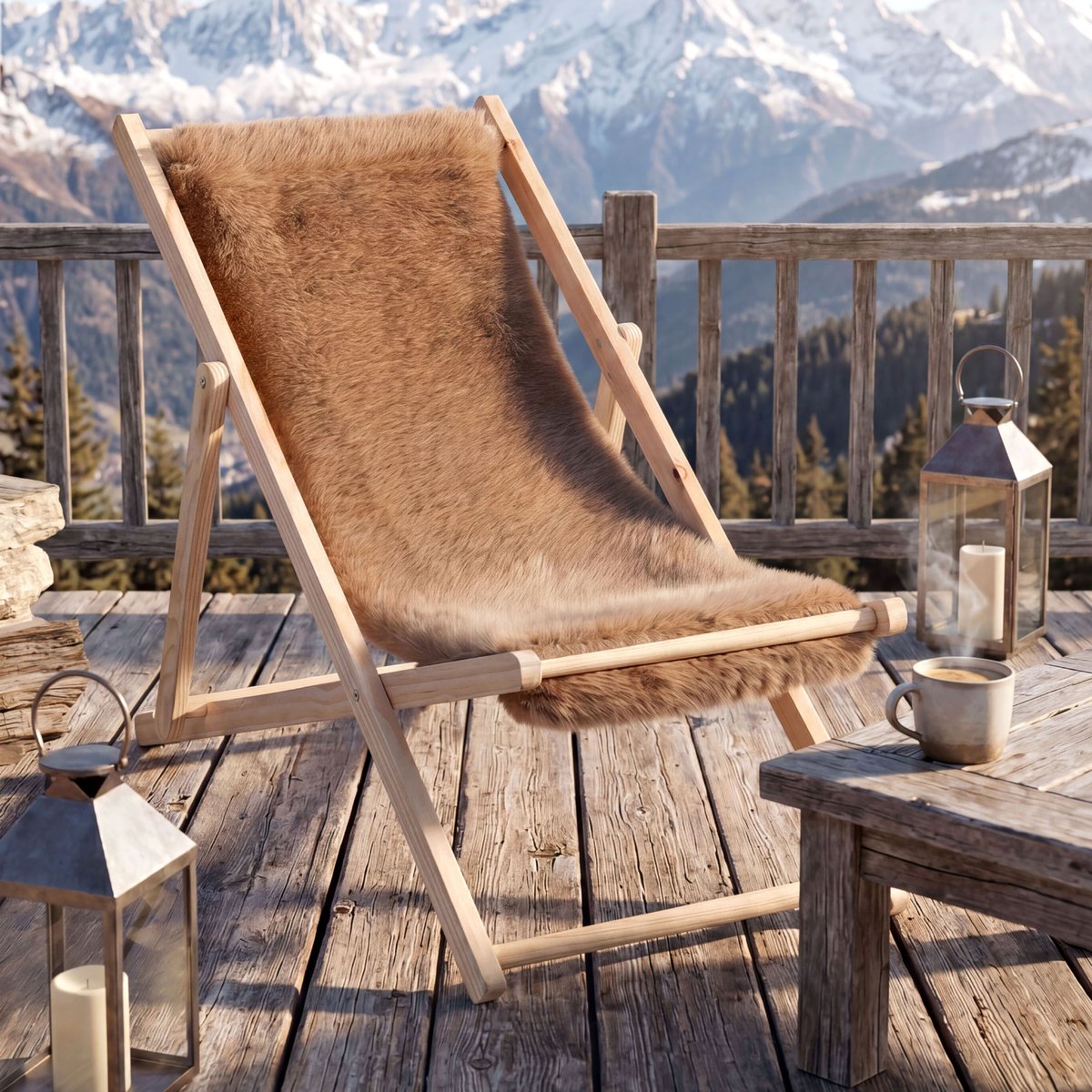 Chilienne pliante en bois à assise texturée ecru, LOVELY CASA