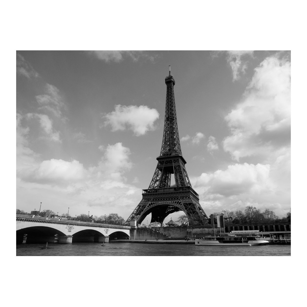 Papier peint intissé panoramique Ville et Architecture Seine et Tour Eiffel noir, EDEN