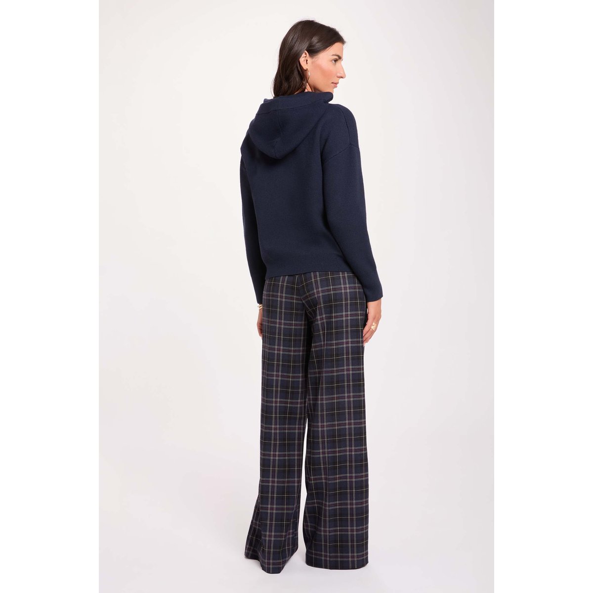 Pantalon large taille haute a carros multicolore, MORGAN