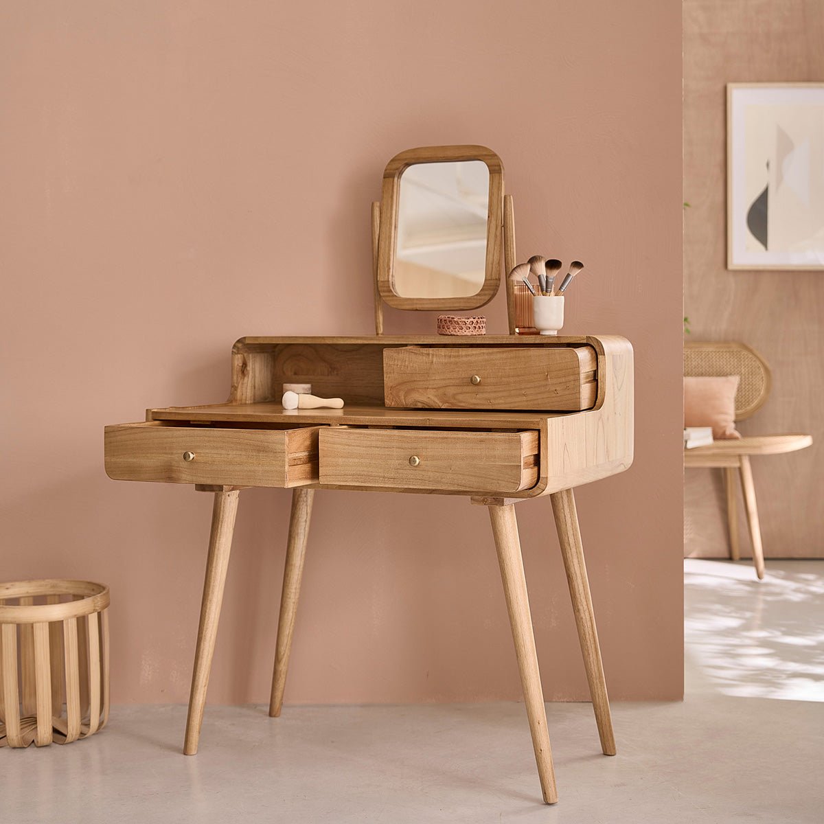 Coiffeuse en bois massif 90 cm  FIFTIES naturel, BERAH GETAH