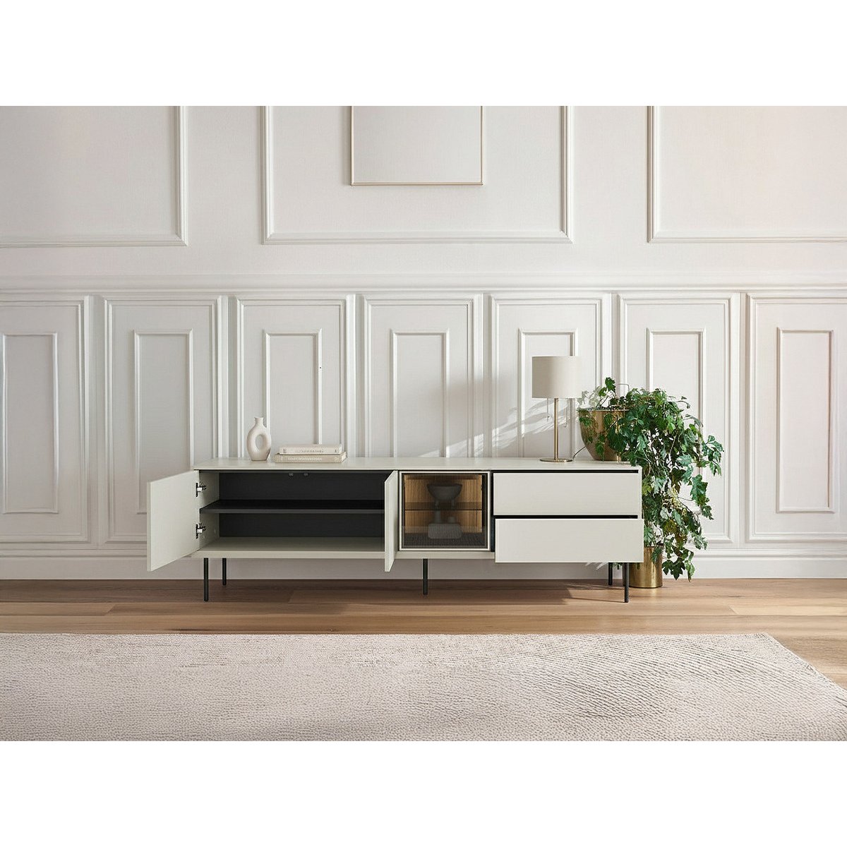 Meuble TV 194 cm panneaux de particules, ESPERA cachemire mat, BOBOCHIC