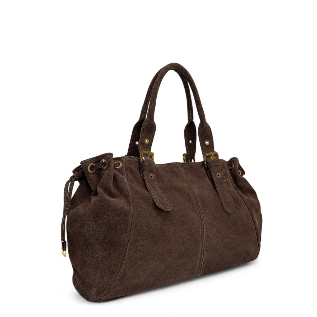 Sac bowling en croûte de cuir PRINCESSE SUEDE XL BRASS chocolat, OH MY BAG