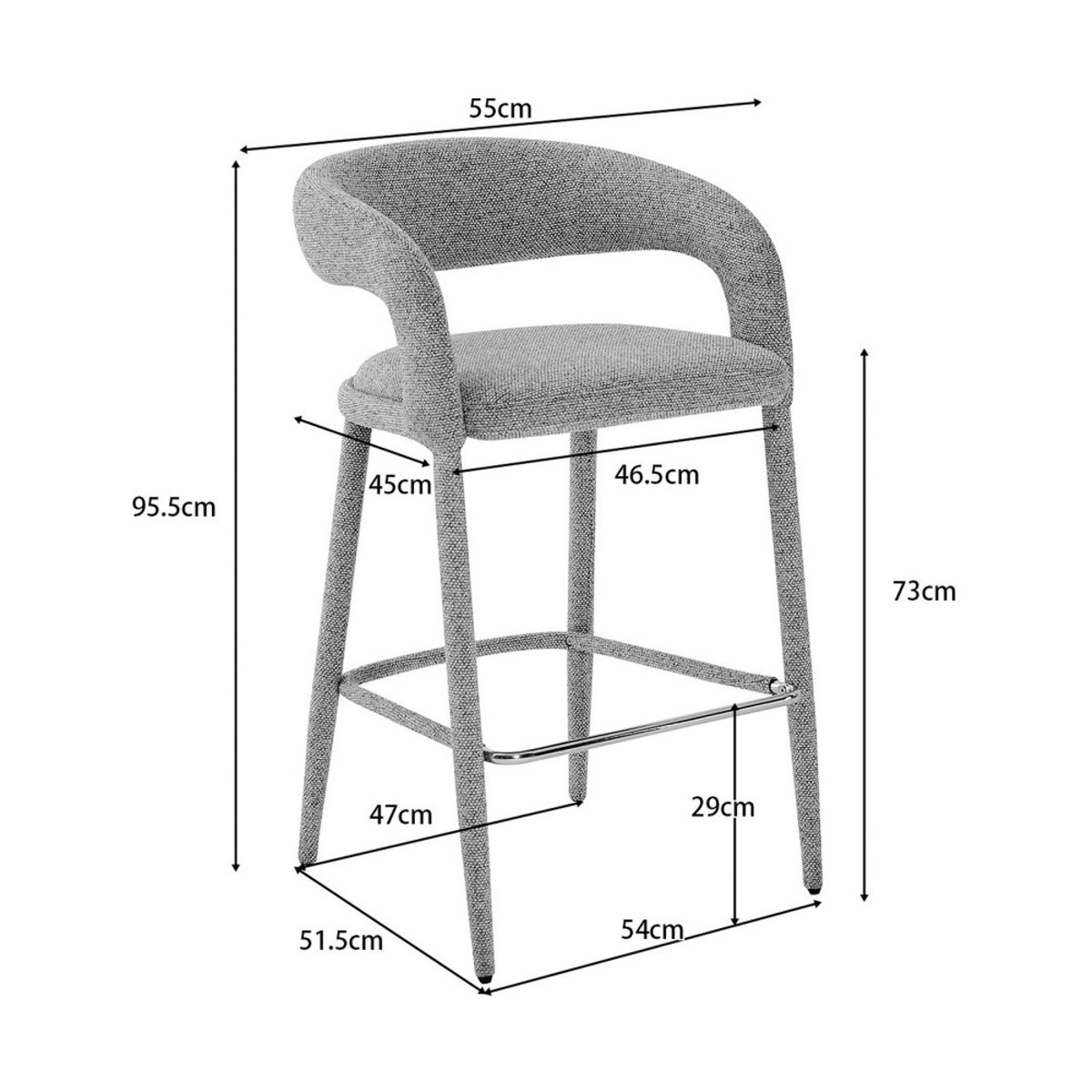 Lot de 2 chaises de bar en tissu H75cm- ROMY marron chiné, DRAWER