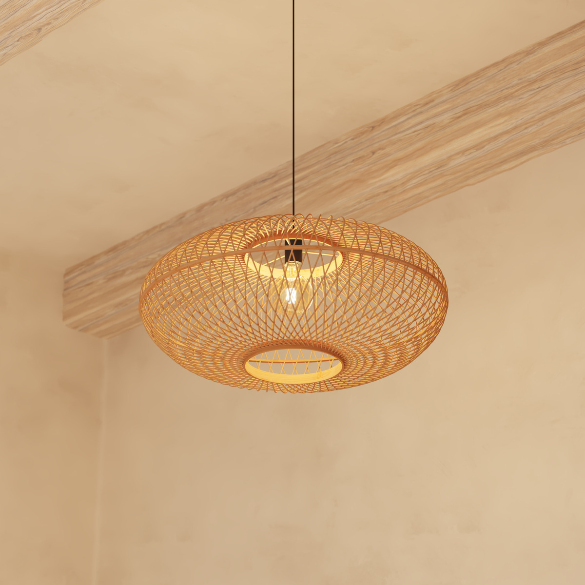 Suspension arrondie en bambou tressé LOREN beige, ATMOSPHERA