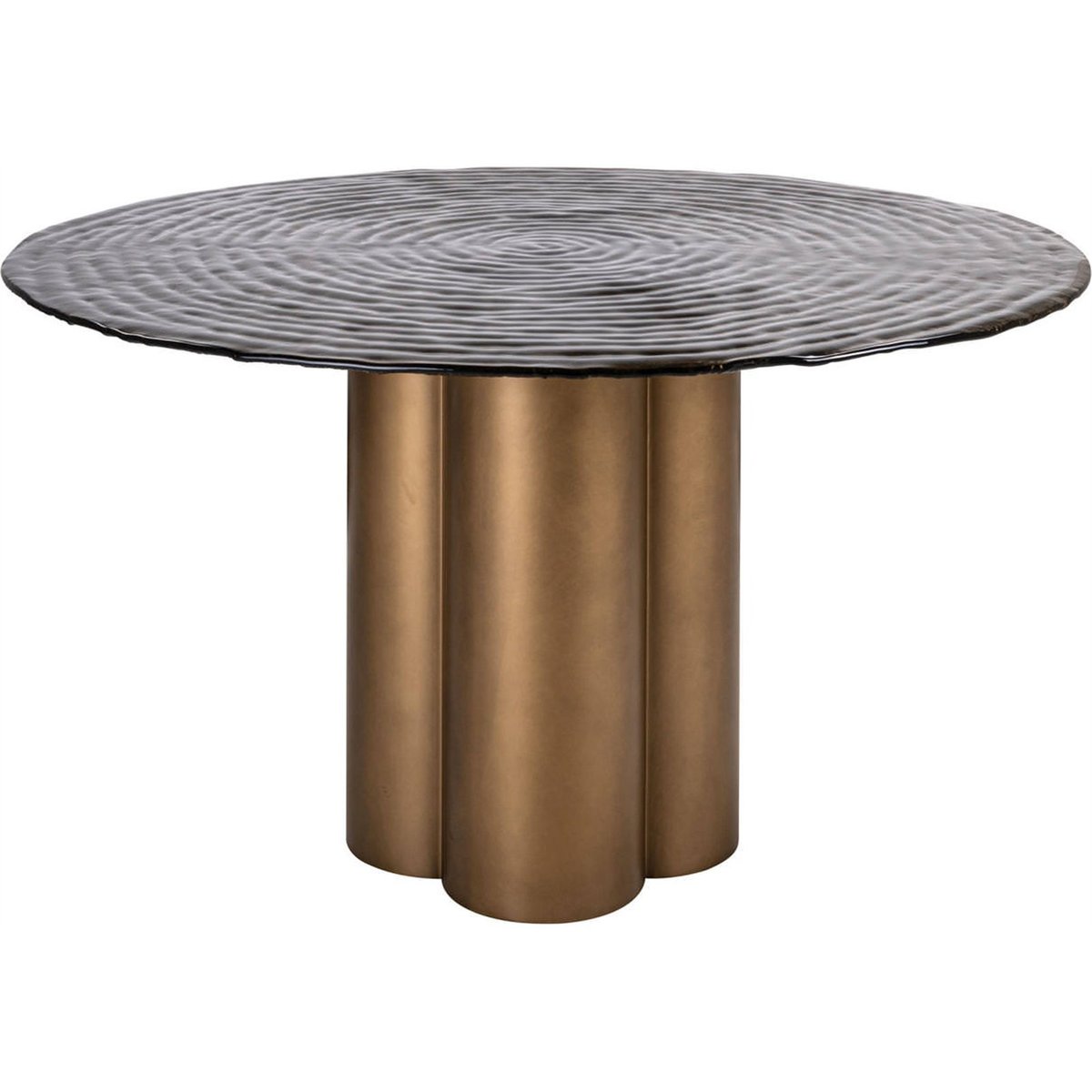 Table à manger ronde en verre texturé doré antique et verre fumé, RECOLLECTION