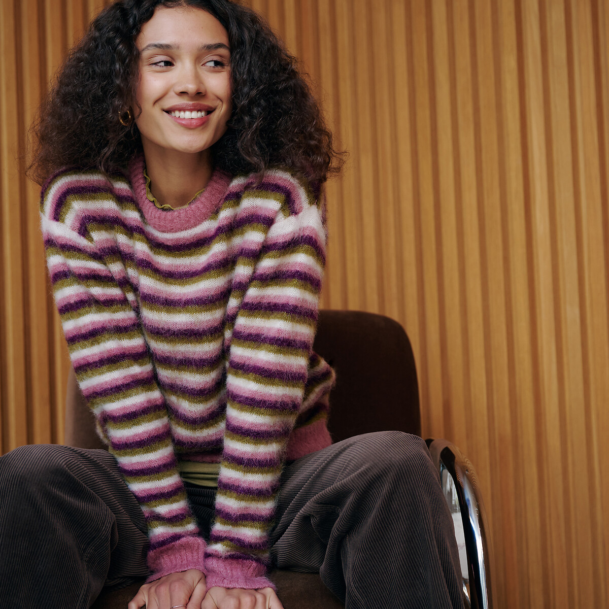 Gestreifter Pullover mit Rundhalsausschnitt aus einer Alpaka-Mischung bunt gestreift, LA REDOUTE COLLECTIONS