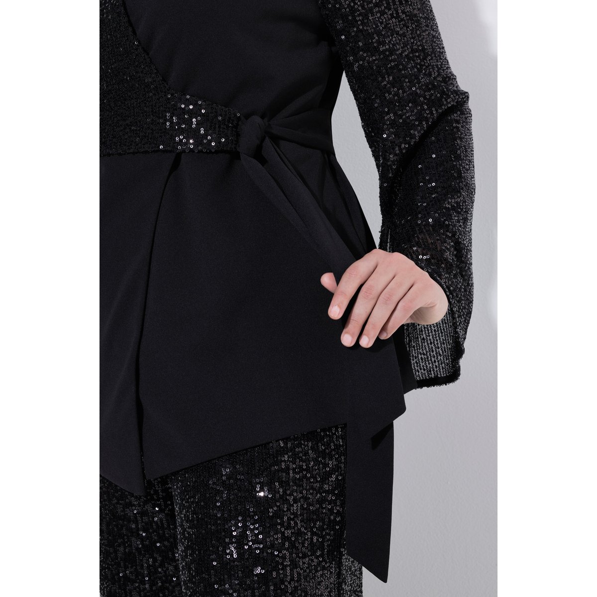 Blazer à paillettes, effet cache-cœur noir, ULLA POPKEN