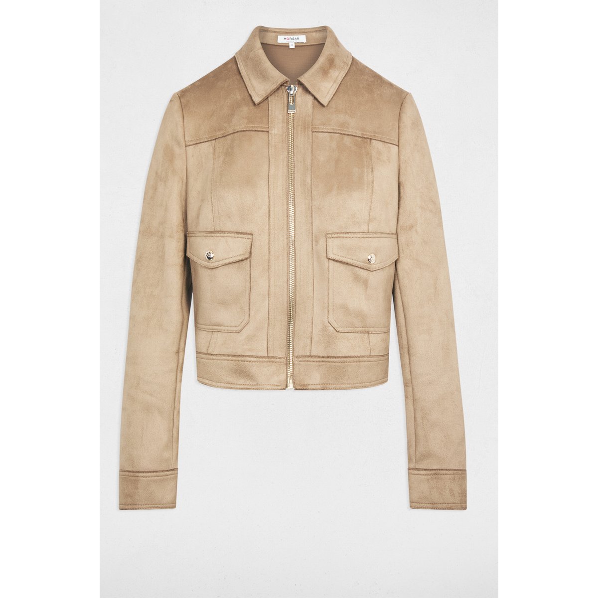 Blouson court suédine taupe, MORGAN