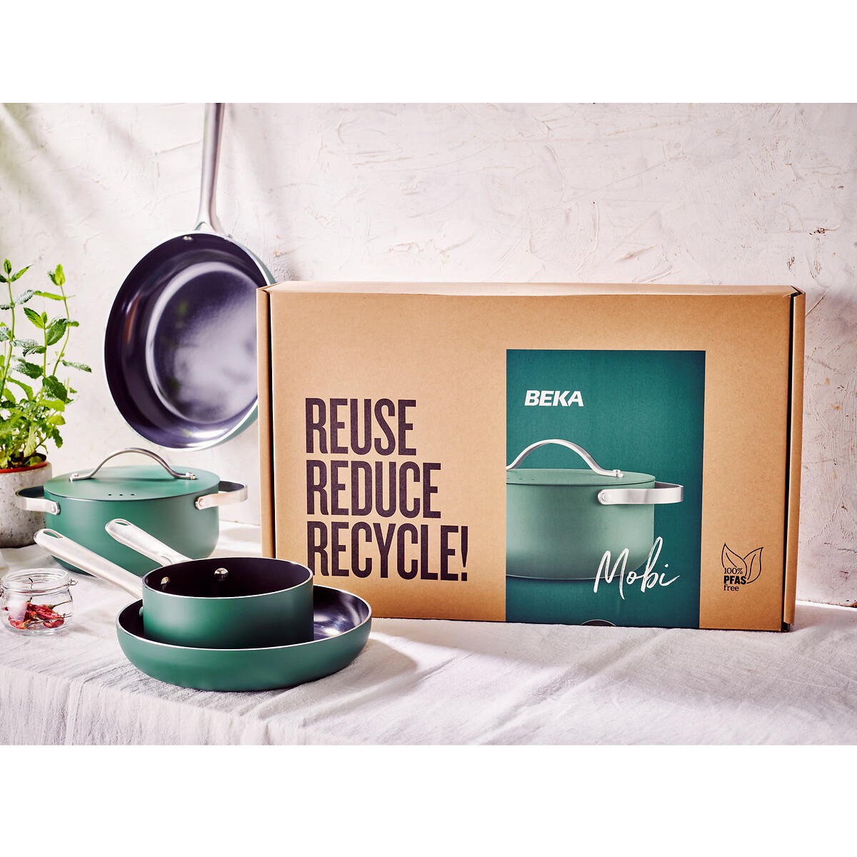 Batterie de cuisine 5 pièces MOBI vert, BEKA