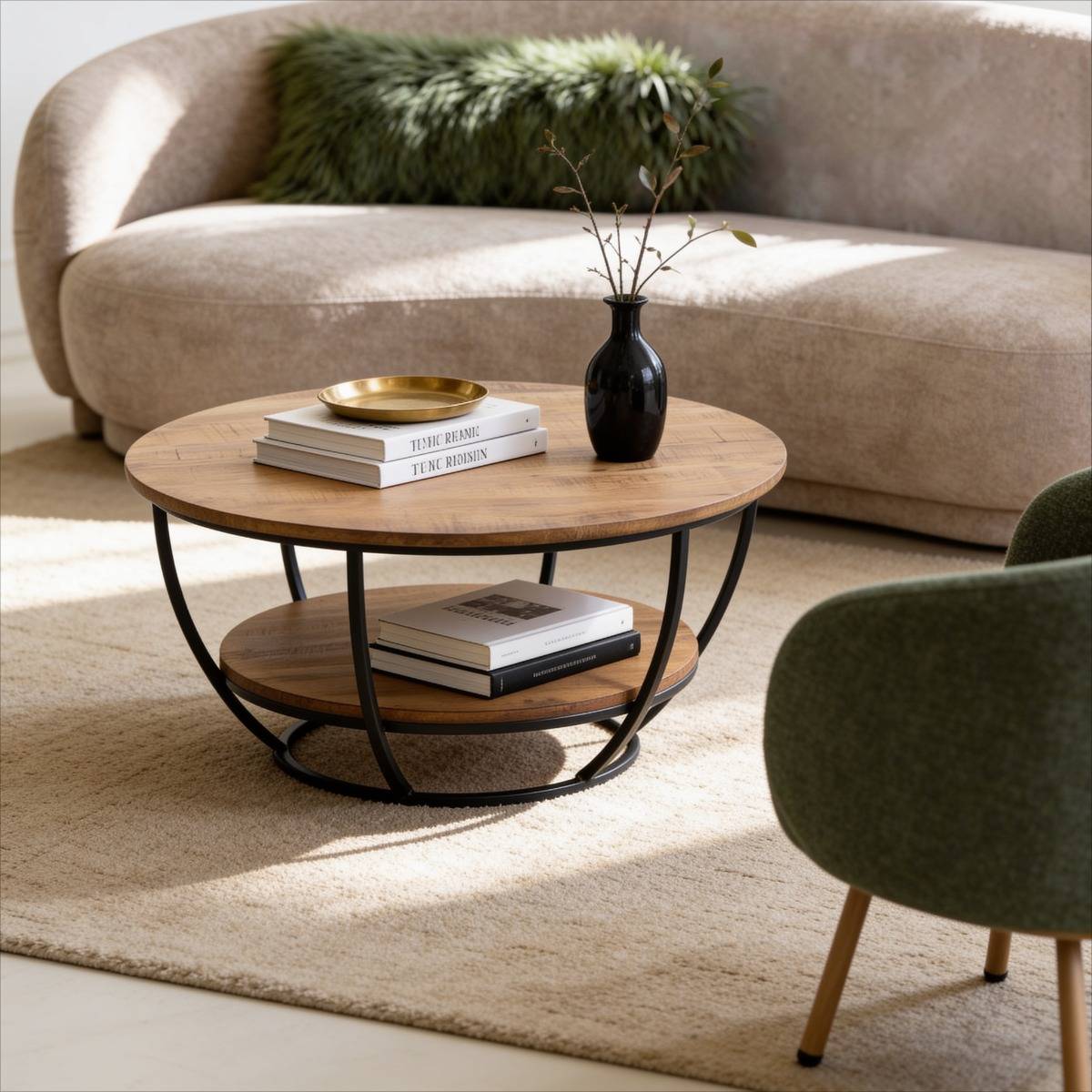 Table basse en métal ronde RITA noir, MADE IN MEUBLES
