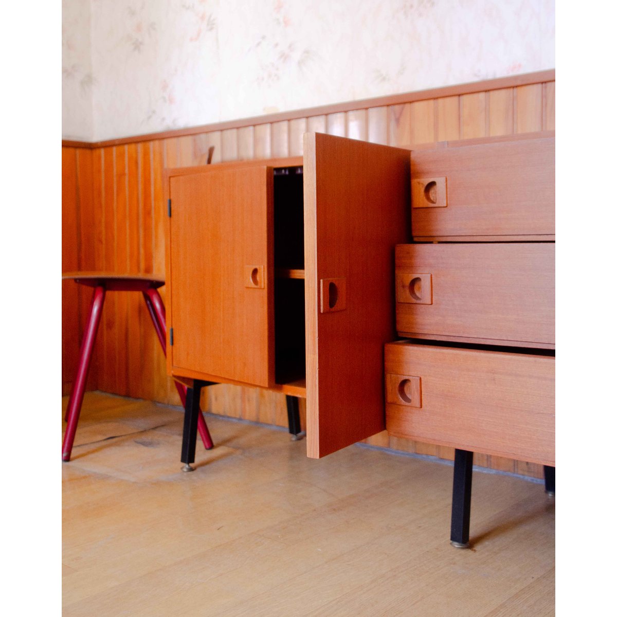 Enfilade contemporaine en acajou Margaret N°510 - Bon état marron, DEBONGOUT