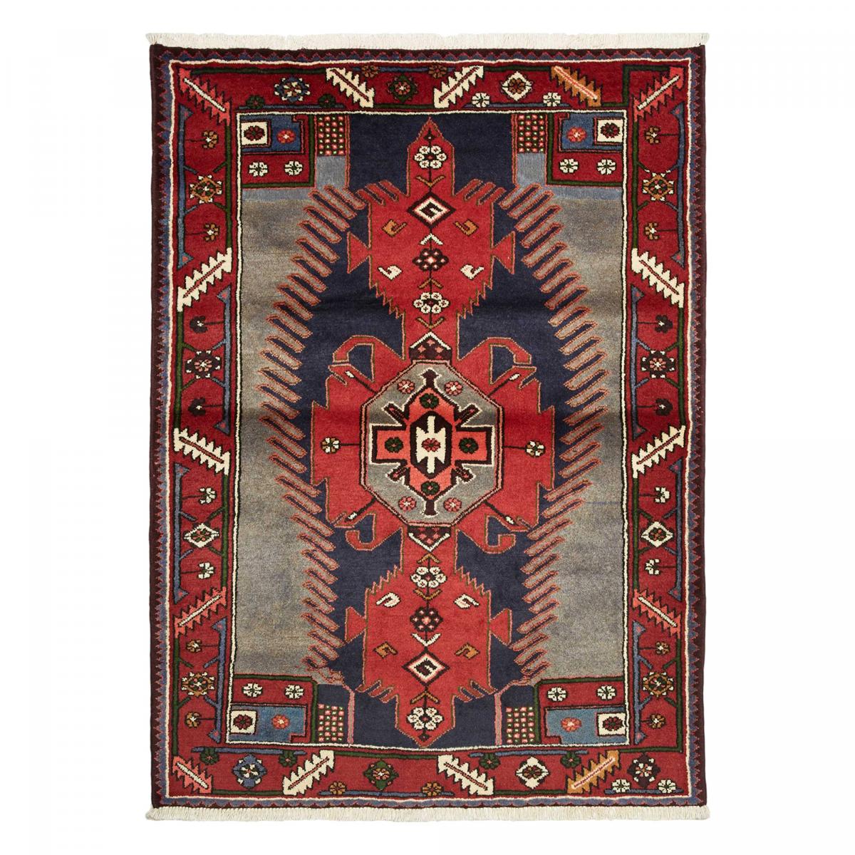 Tapis d'orient oriental, noué main en laine, HAMADAN 46 rouge, bleu, gris, UN AMOUR DE TAPIS