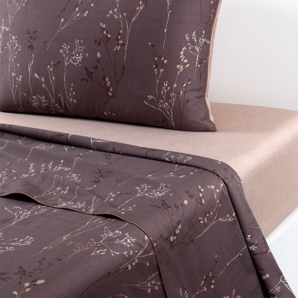Drap plat en satin de coton marron, WILD MILLET multicolore, BOSS HOME