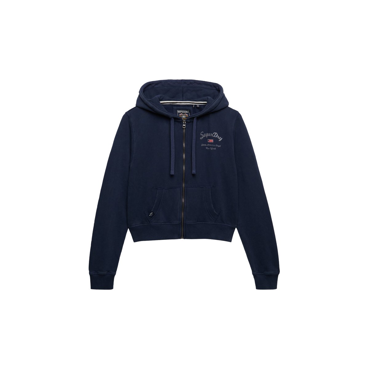 Sweat à capuche zippé court Athletic Essentials bleu marine lauren, SUPERDRY