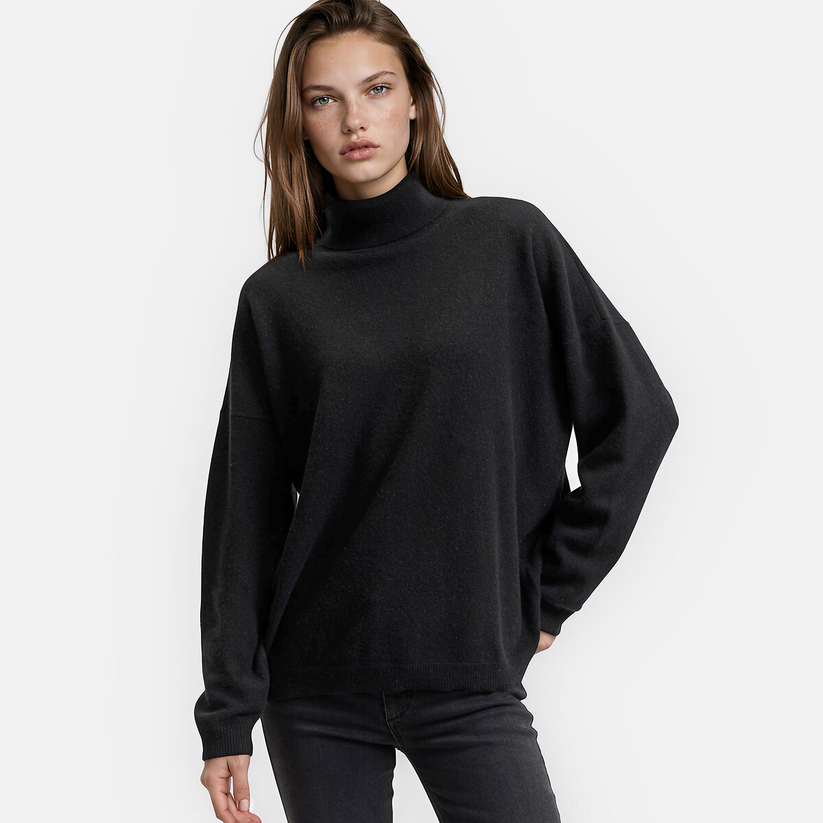 Pull col roulé, en fine maille cachemire noir, LA REDOUTE COLLECTIONS