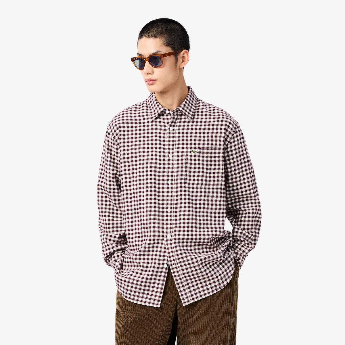 Chemise flanelle à carreaux regular fit beige-dcme, LACOSTE