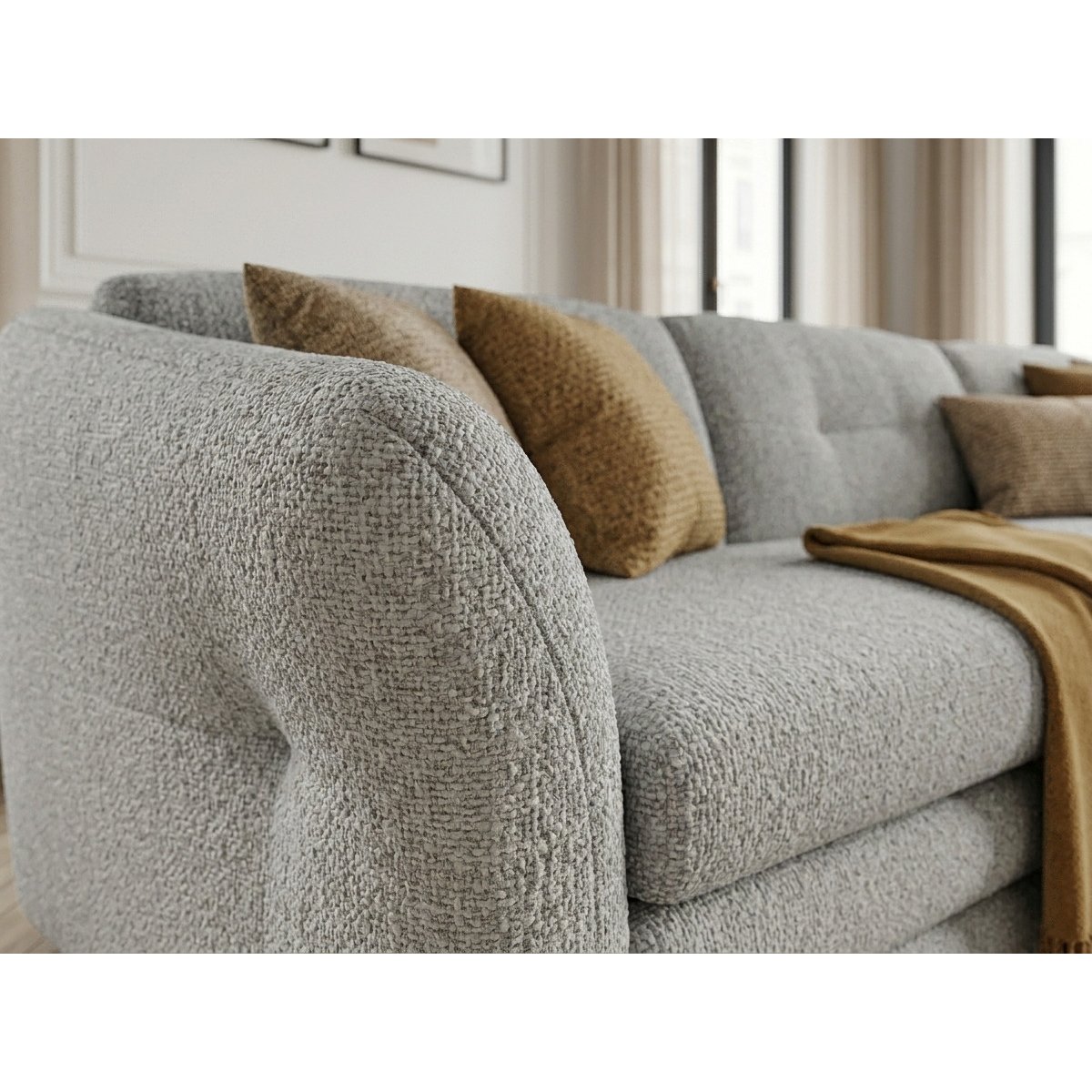 Canapé d'angle fixe 4 places en tissu chiné, MARBLE gris, BOBOCHIC