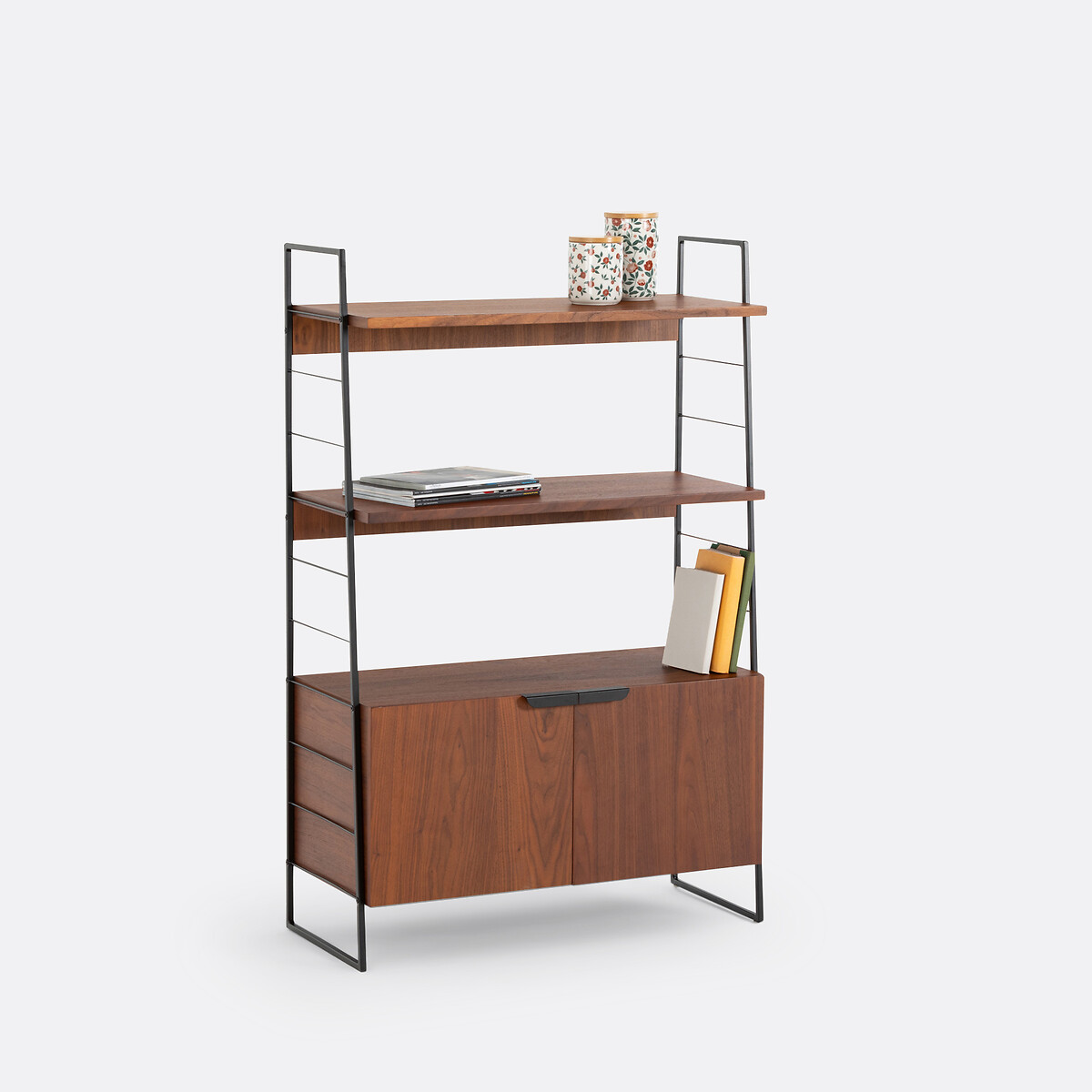 Watford Bookcase in Steel and Walnut Veneer, Height 123cm black/walnut stain, LA REDOUTE INTERIEURS