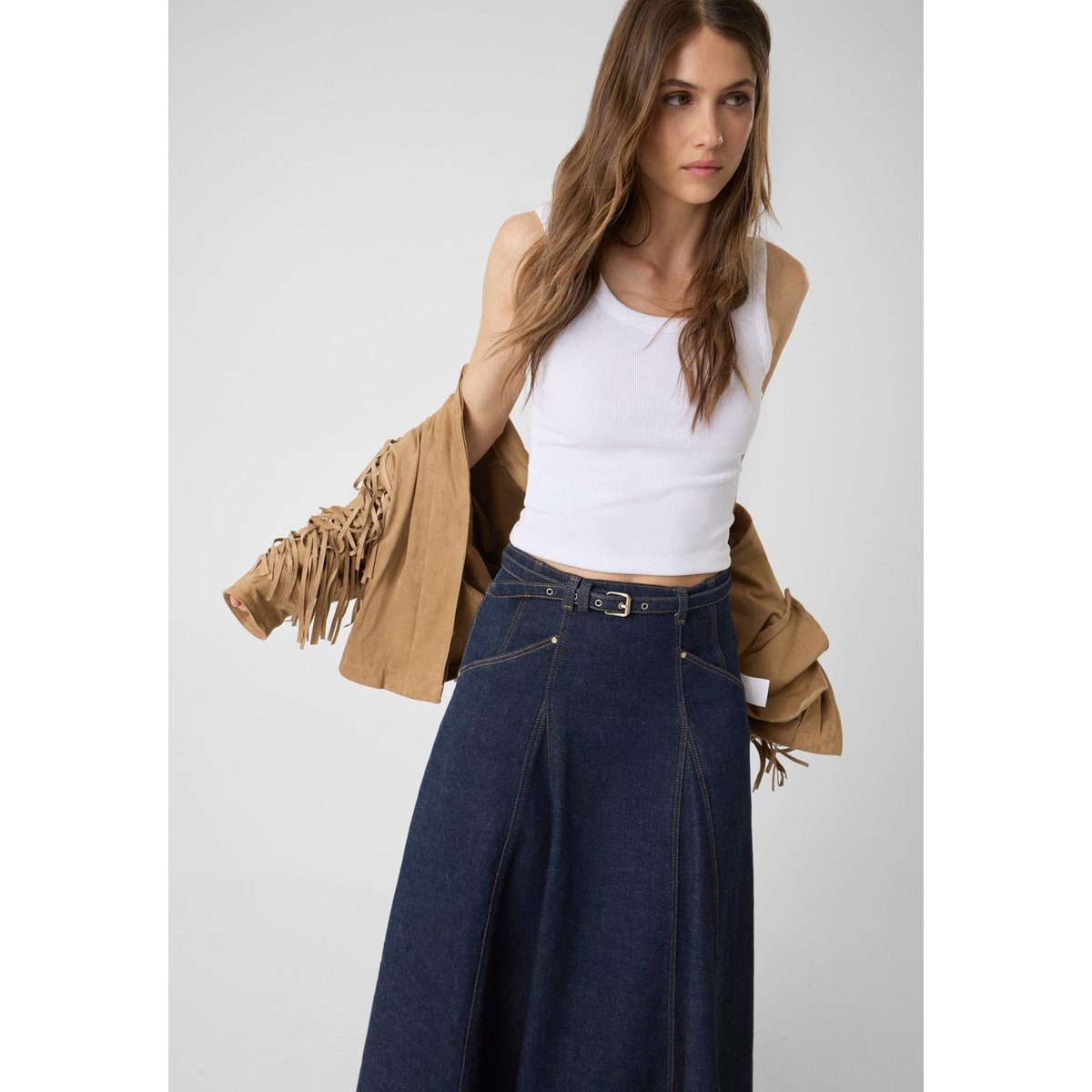 Jupe Midi En Denim bleu foncé, GUESS