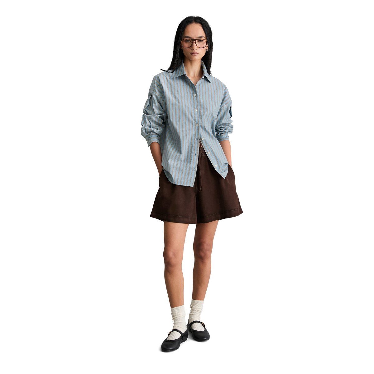 Blouse à rayures regular en popeline papertouch rayée bleu clair, MARC O’POLO DENIM