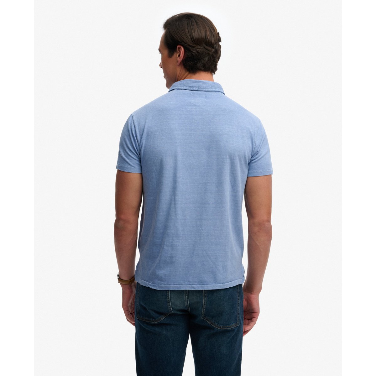 Polo en coton et lin classique bleu vif, SUPERDRY