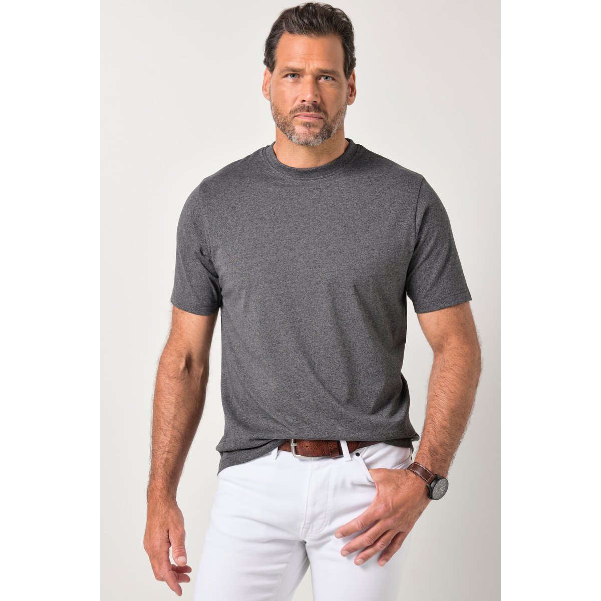 T-shirt en jersey chiné, manches courtes anthracite, JP1880