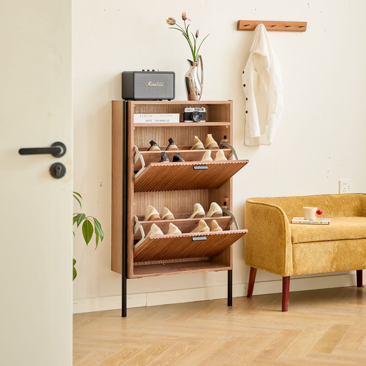 Meuble a chaussures 2 tiroirs, ESPOO bois noyer, NORDLYS