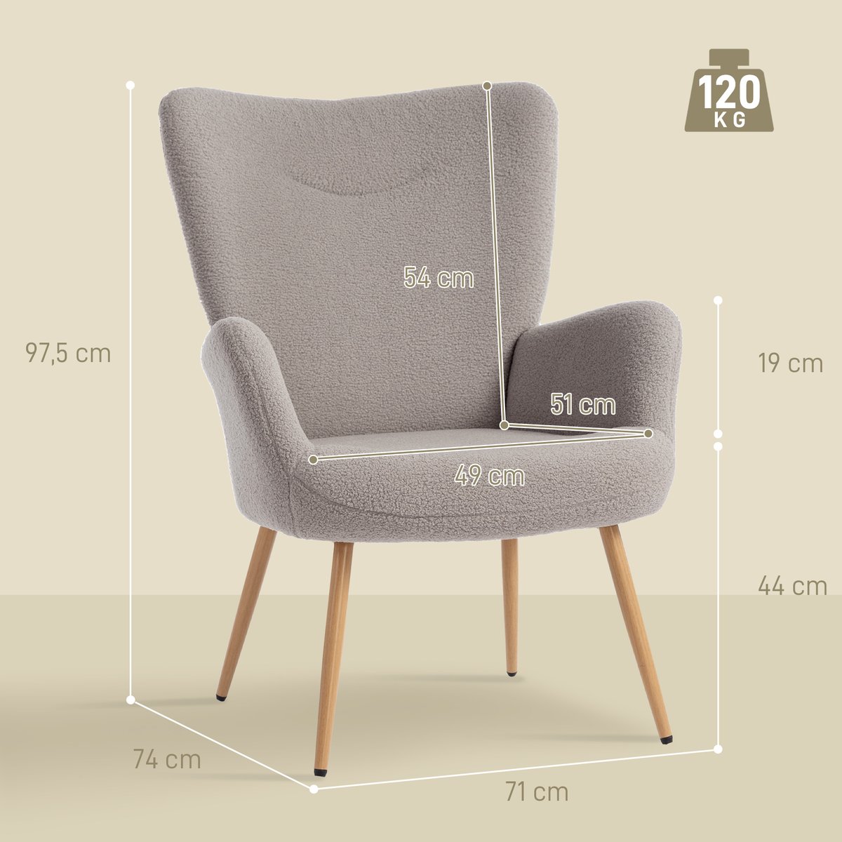 Accent Chair Tissu bouclette Gris gris, HOMCOM