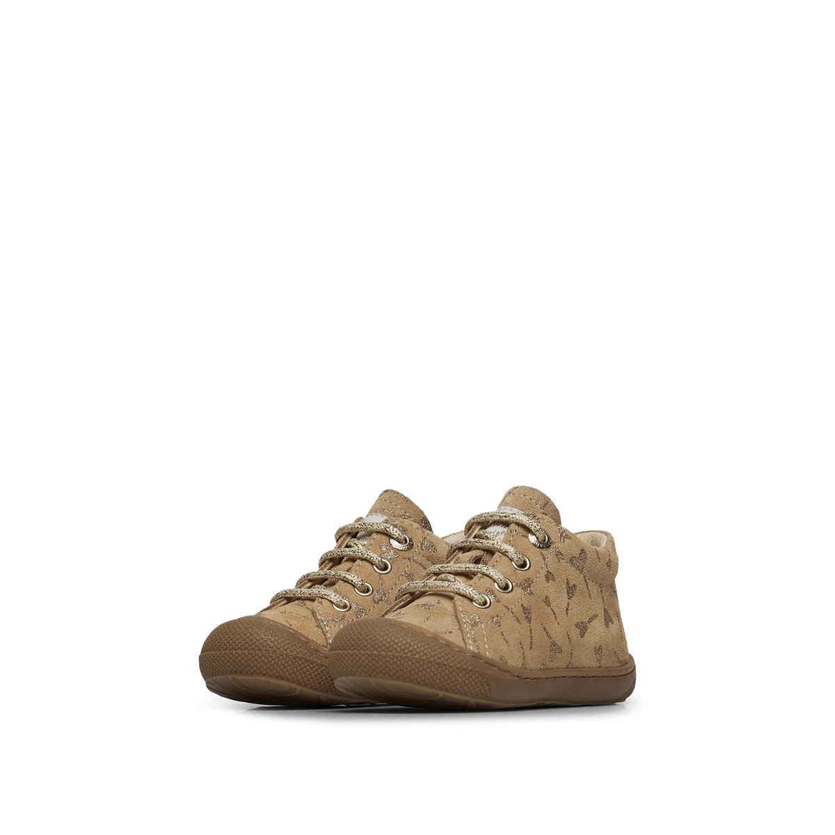 Chaussures premiers pas en suède avec cœurs pailletés COCOON beige-platin, NATURINO