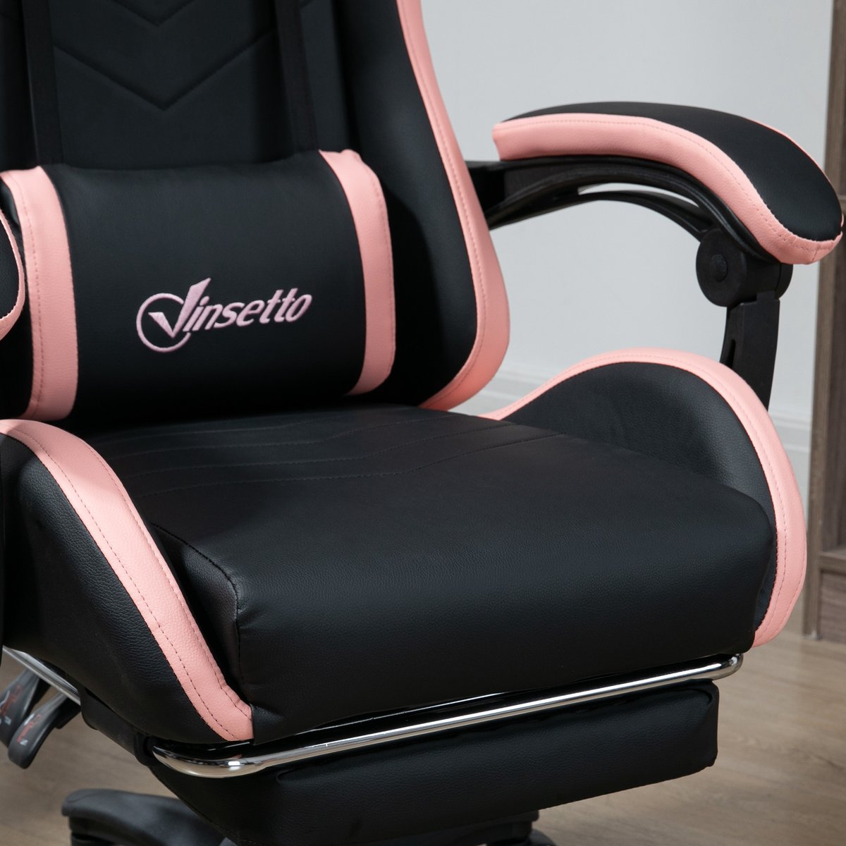 Fauteuil gaming Polyuréthane Rose rose, noir, HOMCOM
