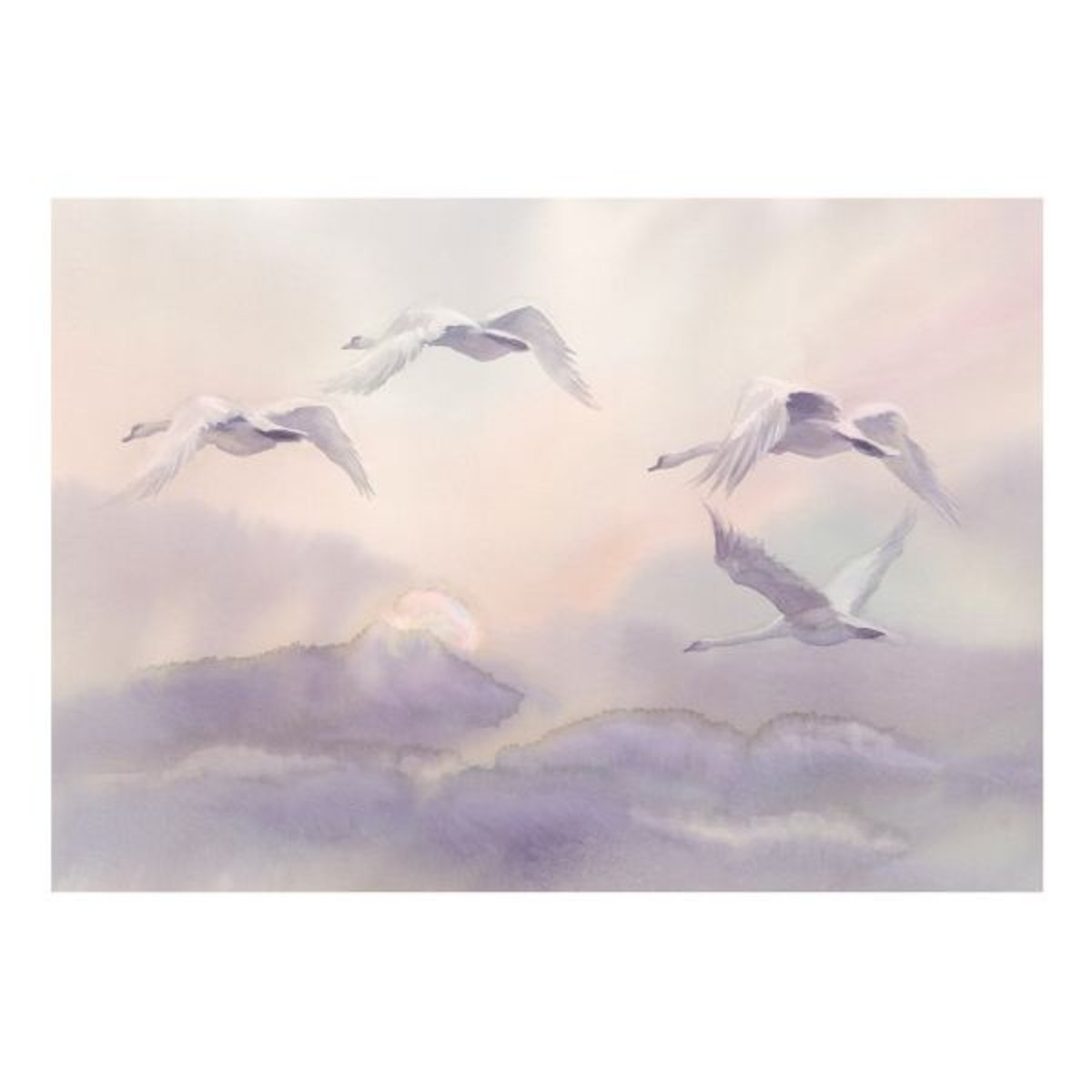 Papier peint intissé panoramique Animaux Flying Swans gris / argent, EDEN