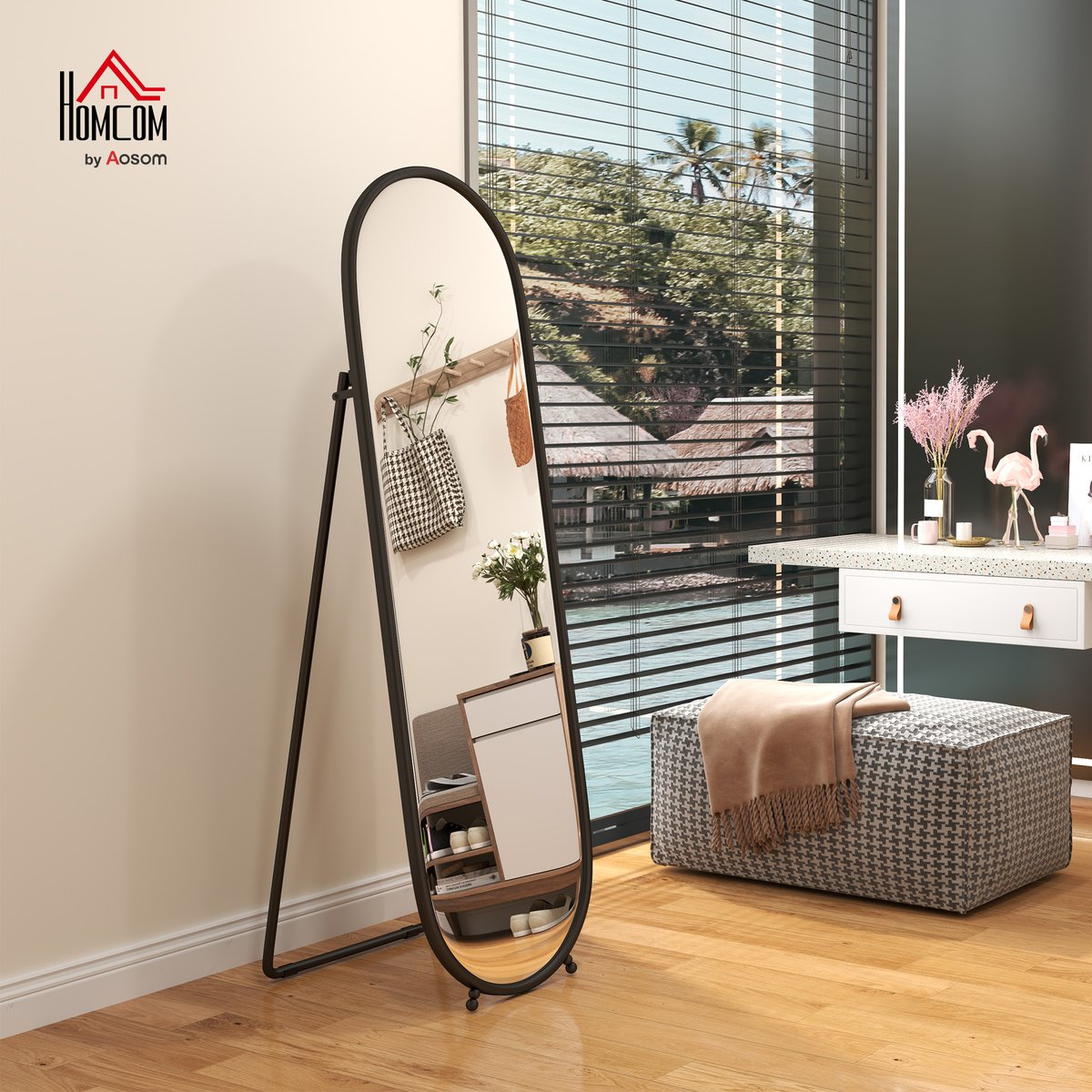 Miroir en pied Verre Noir noir, HOMCOM