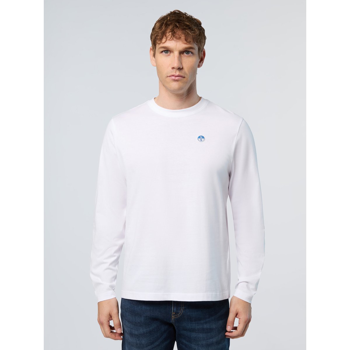 T-shirt à manches longues avec empiècement siglé blanc, NORTH SAILS