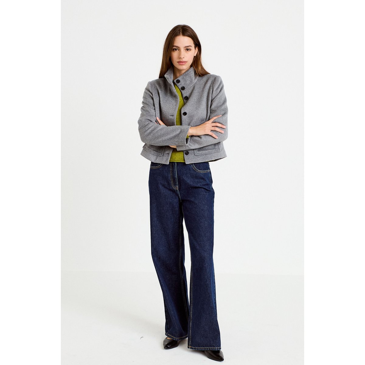 Veste courte aspect laineux gris, CACHE CACHE