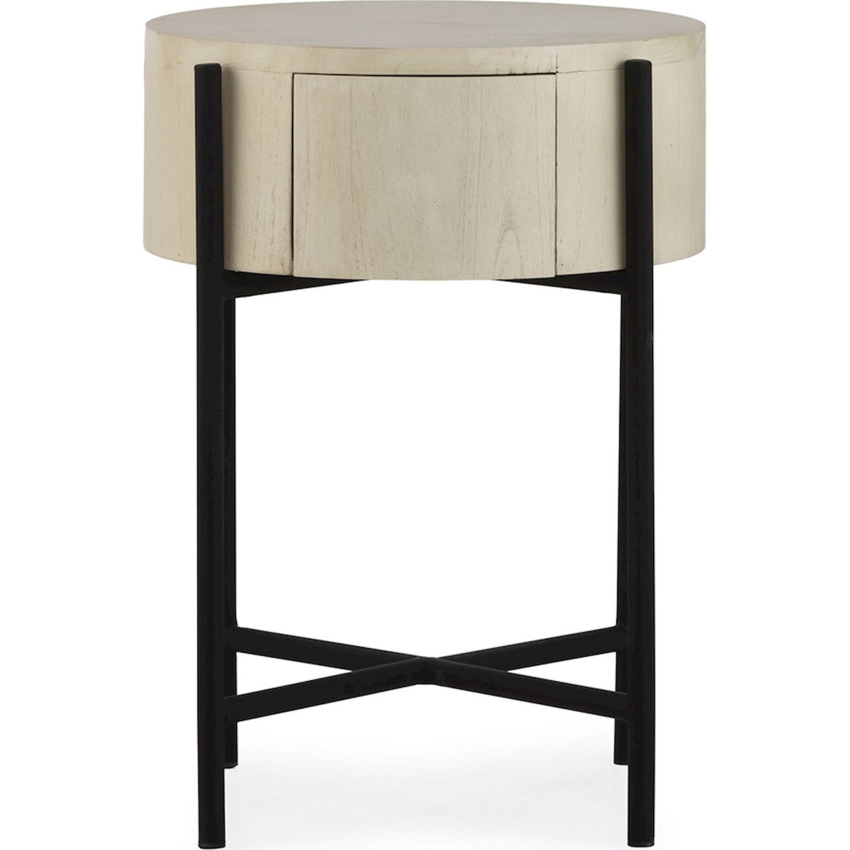 Table de chevet ronde en bois de cèdre blanc voilé et noir mat, RECOLLECTION