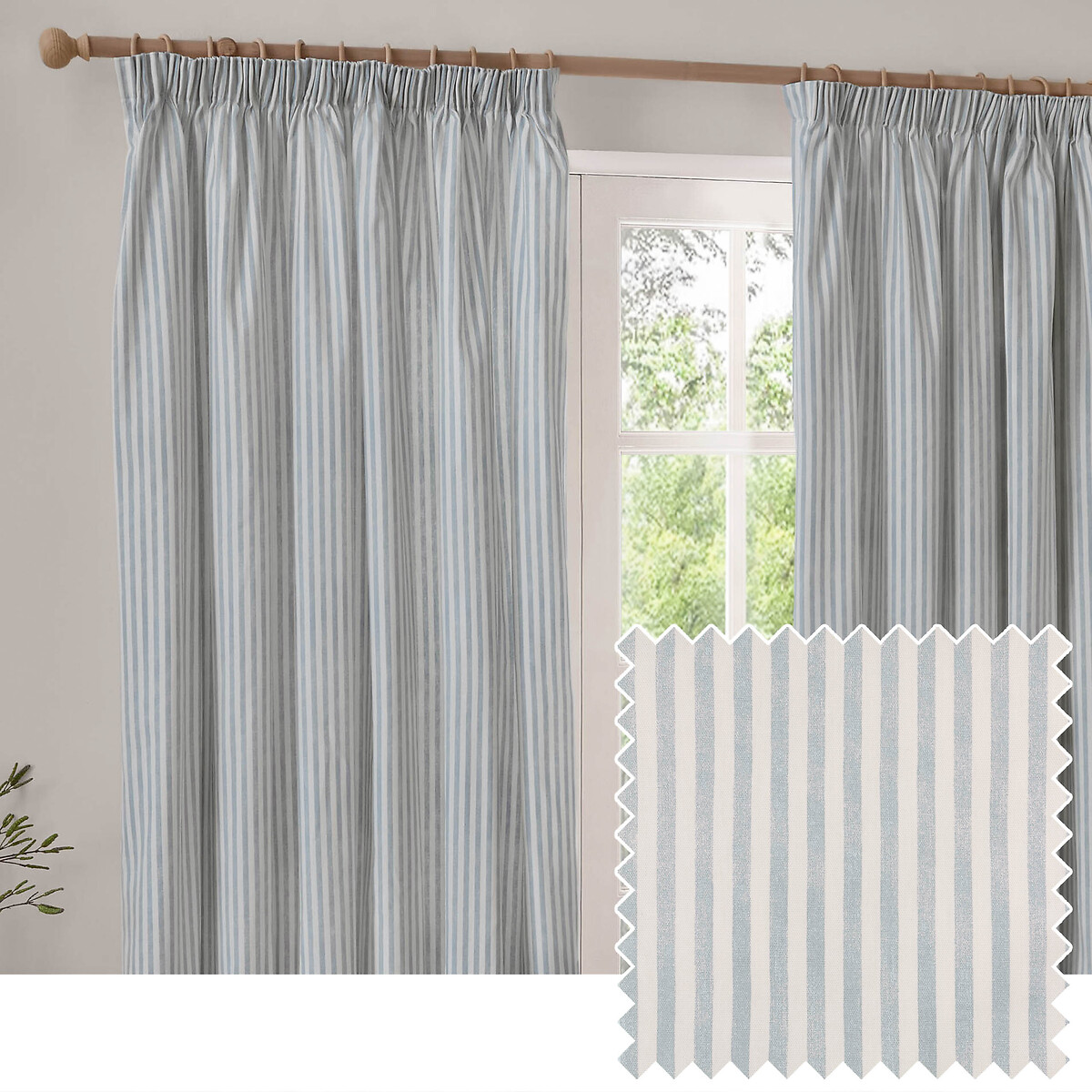 Hebden 100% Cotton Blackout Pencil Pleat Curtain Pair mineral blue, YARD