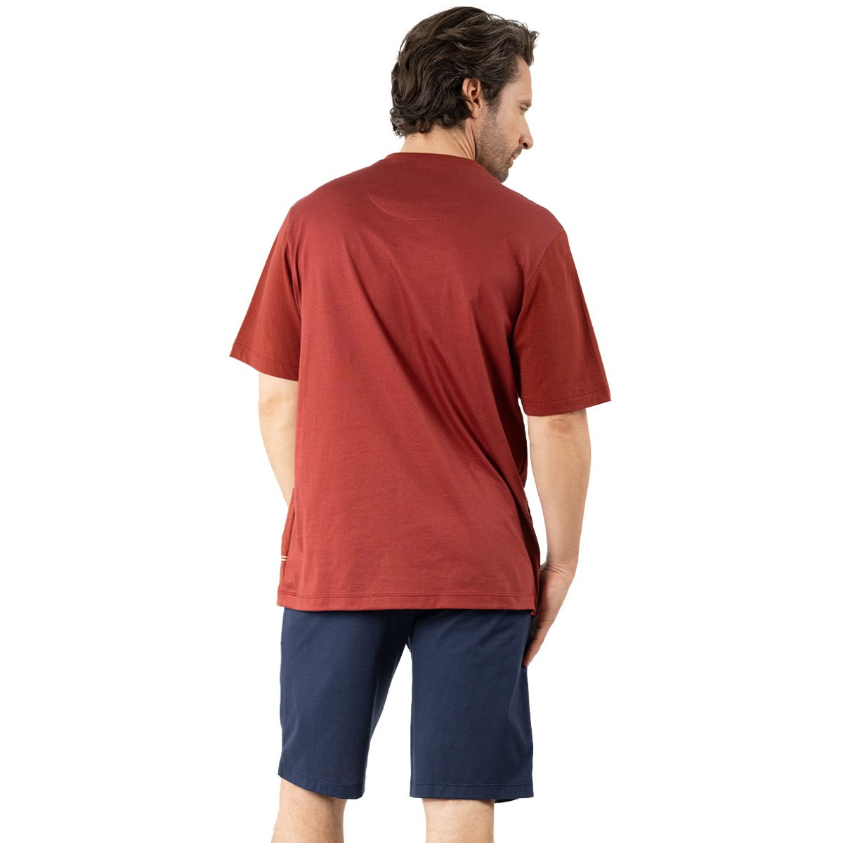 Pyjama court ouvert MERCERISE bleu marine/rouille, EMINENCE