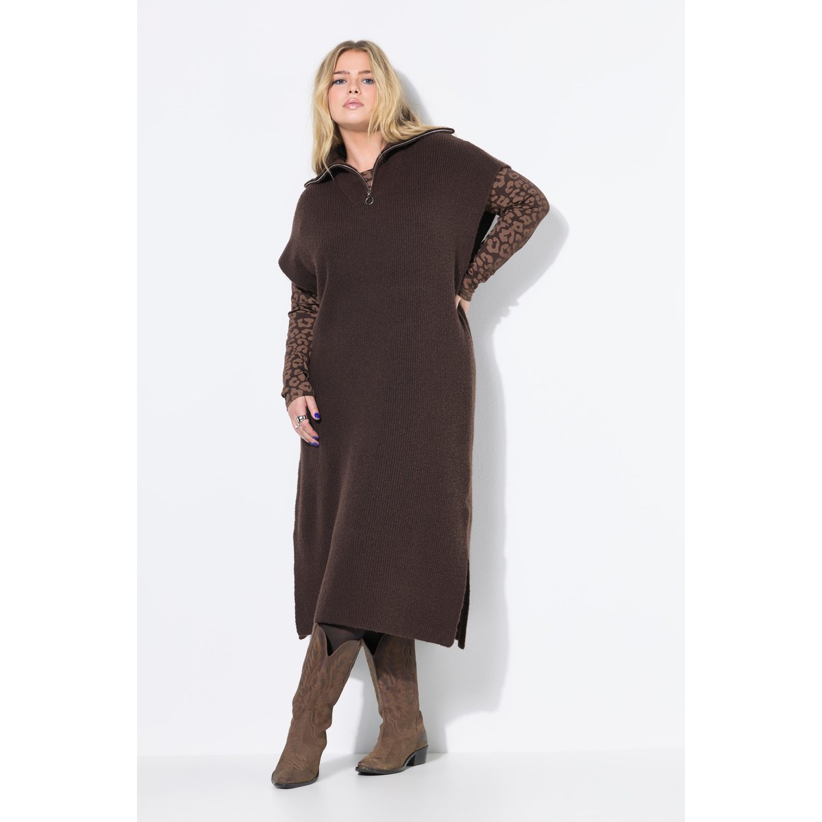 Robe en maille, oversized, col camionneur marron pin, STUDIO UNTOLD