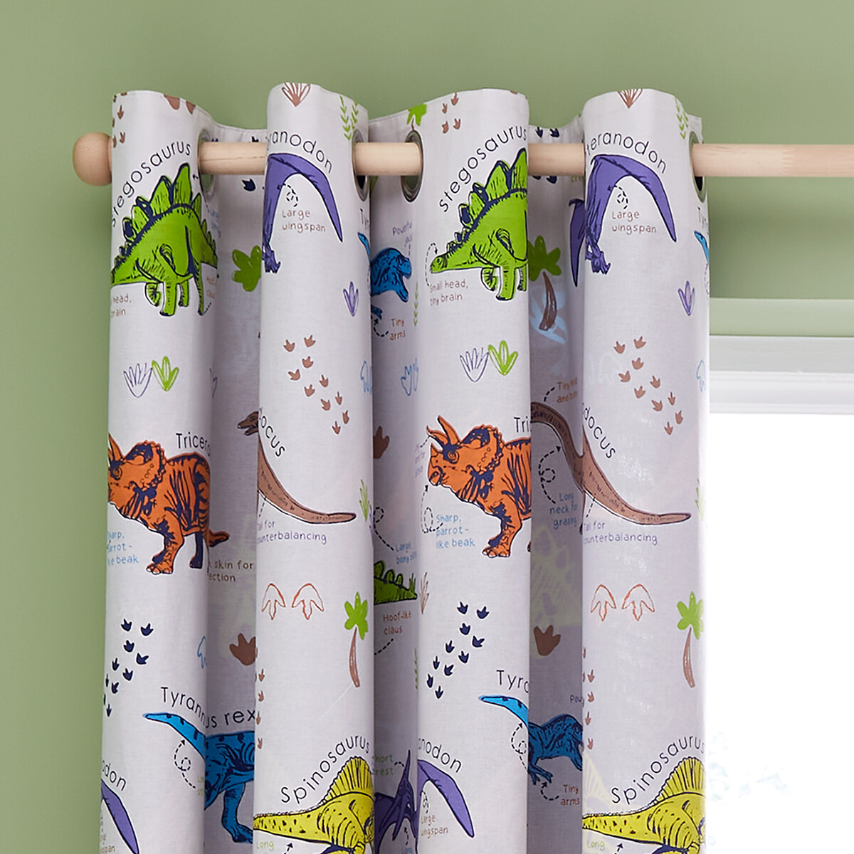 Prehistoric Dinosaurs Lined Eyelet Curtains natural, CATHERINE LANSFIELD