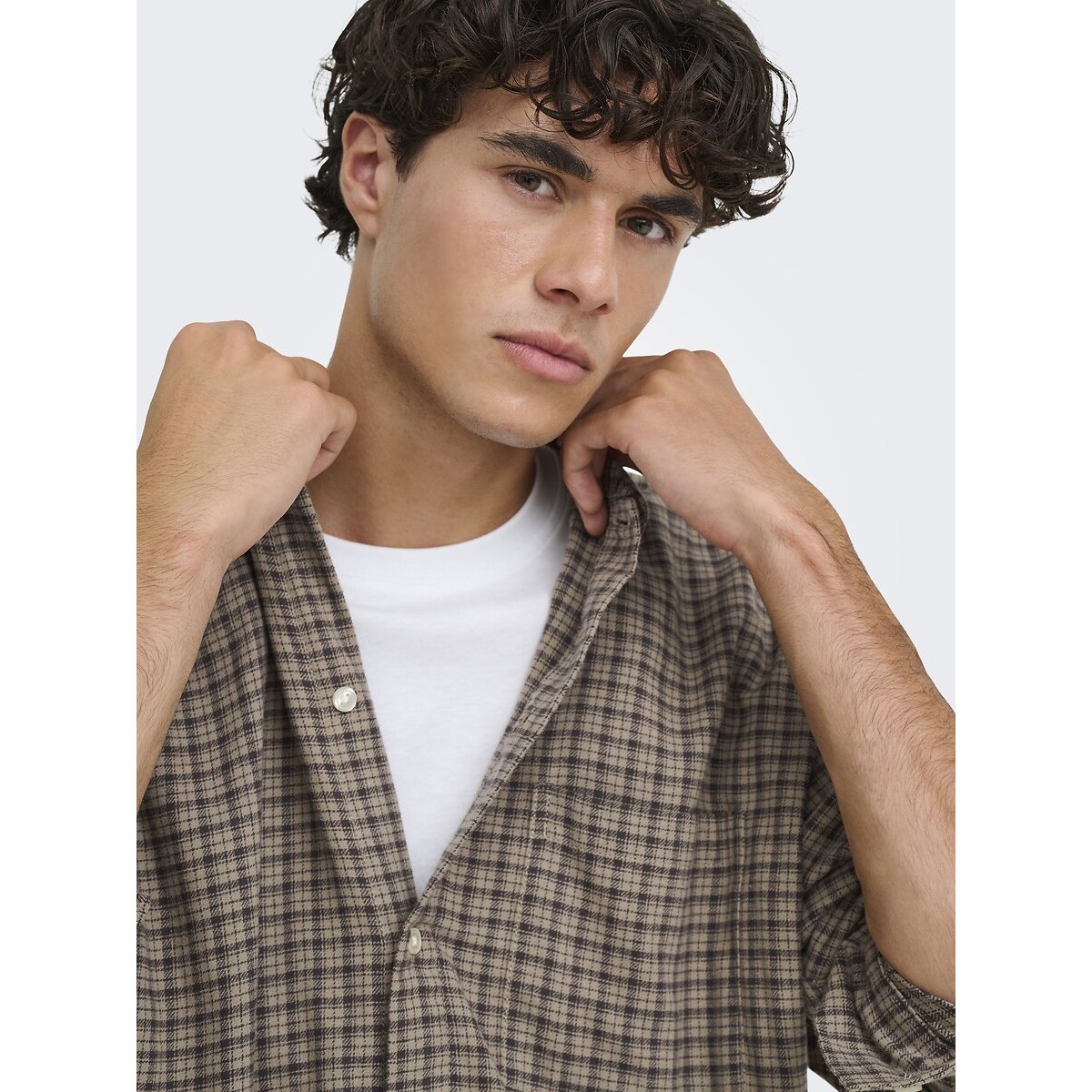 Flanellen hemd Relaxed Fit geruit beige, ONLY & SONS