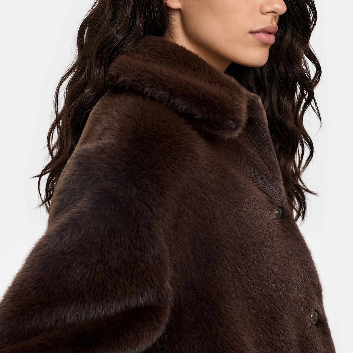 Manteau duveteux, mi-long marron, LA REDOUTE COLLECTIONS
