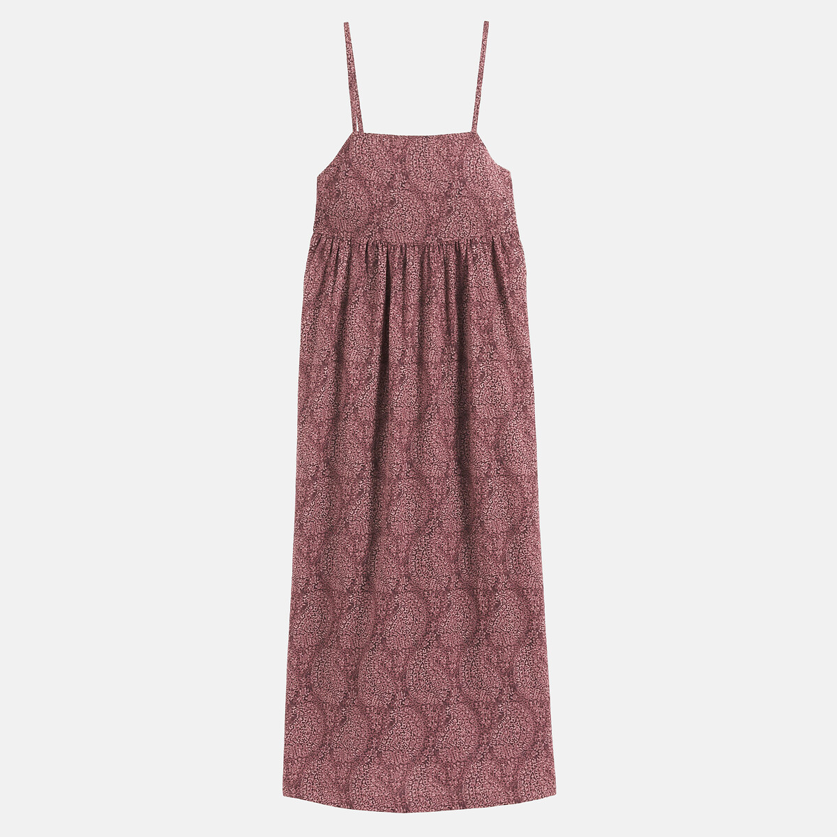 Maxi abito con stampa paisley e spalline sottili fantasia fondo marrone, LA REDOUTE COLLECTIONS