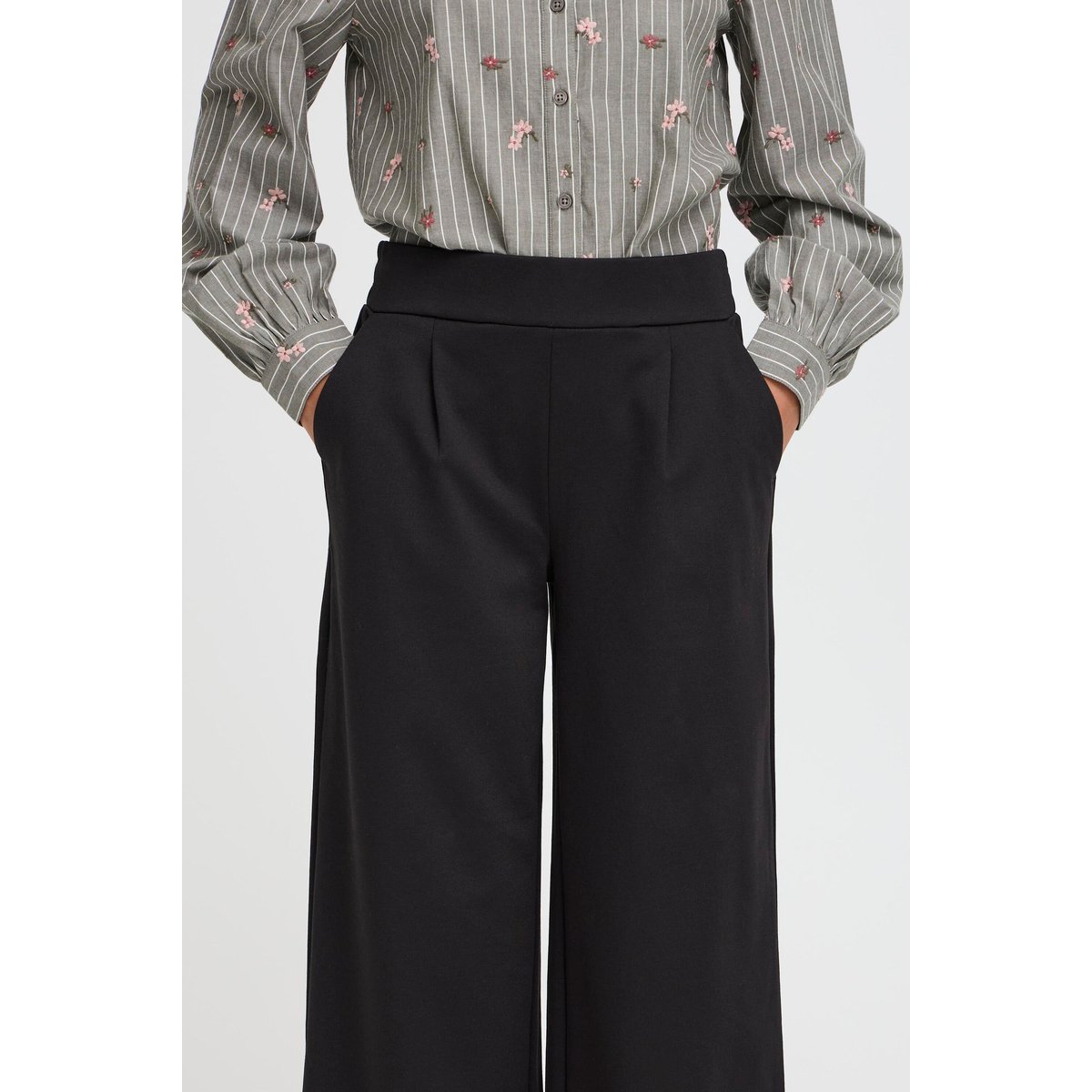 Pantalon longueur cheville, jambes larges, taille élastiquée noir, B.YOUNG