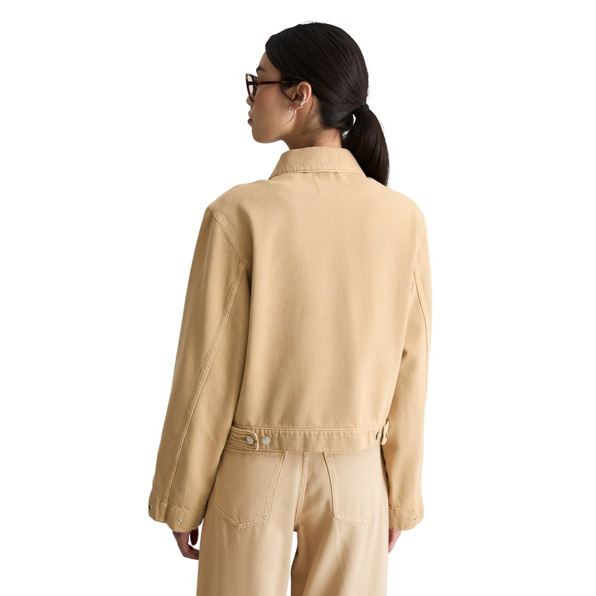 Veste en jean oversize cropped en mélange de coton organique et de lyocell beige, MARC O’POLO DENIM