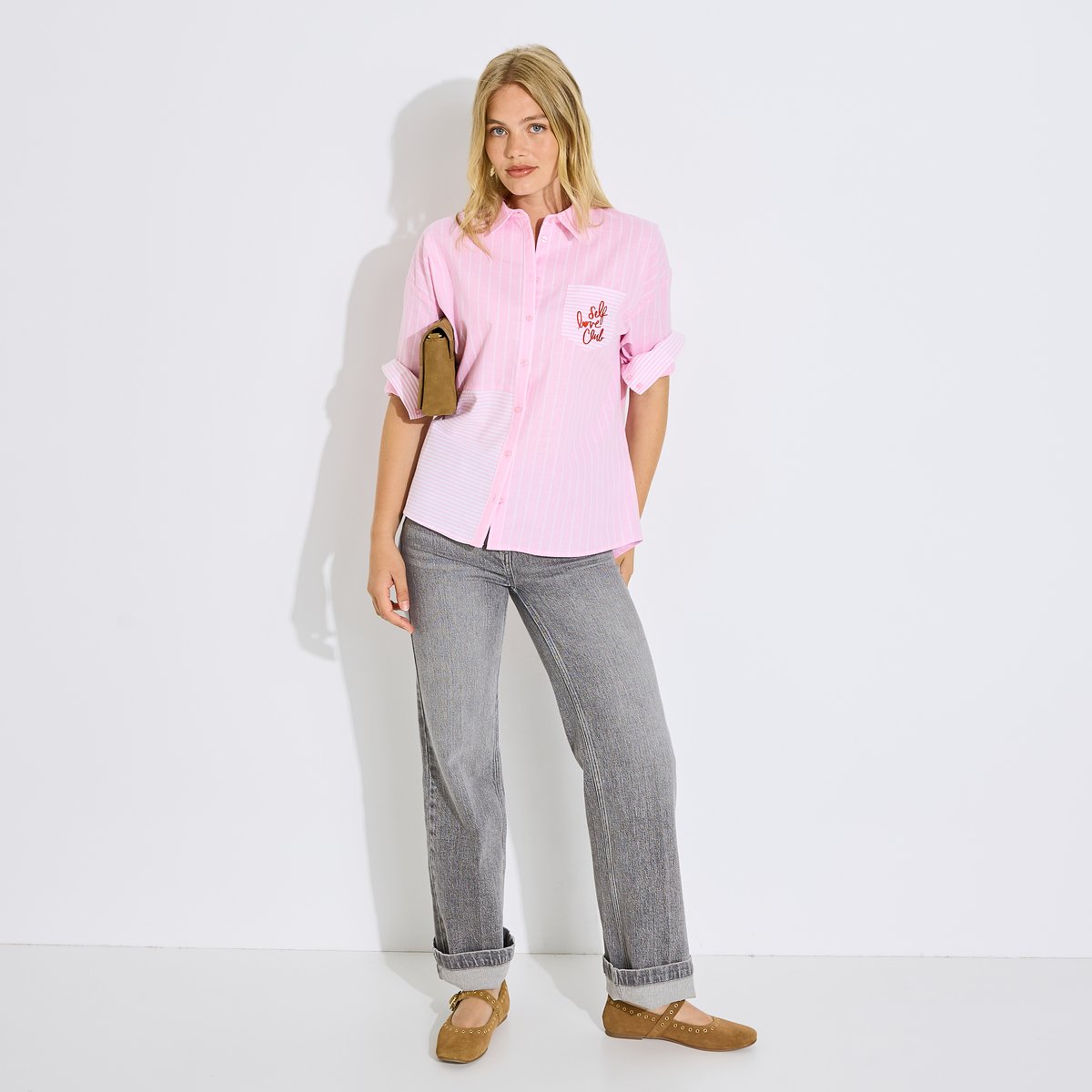 Chemise rayée broderie rose pink, GRAIN DE MALICE