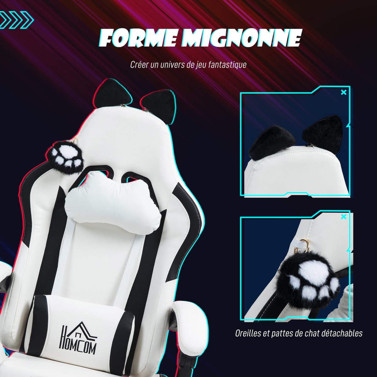 Fauteuil gaming Plastique Blanc blanc, noir, HOMCOM
